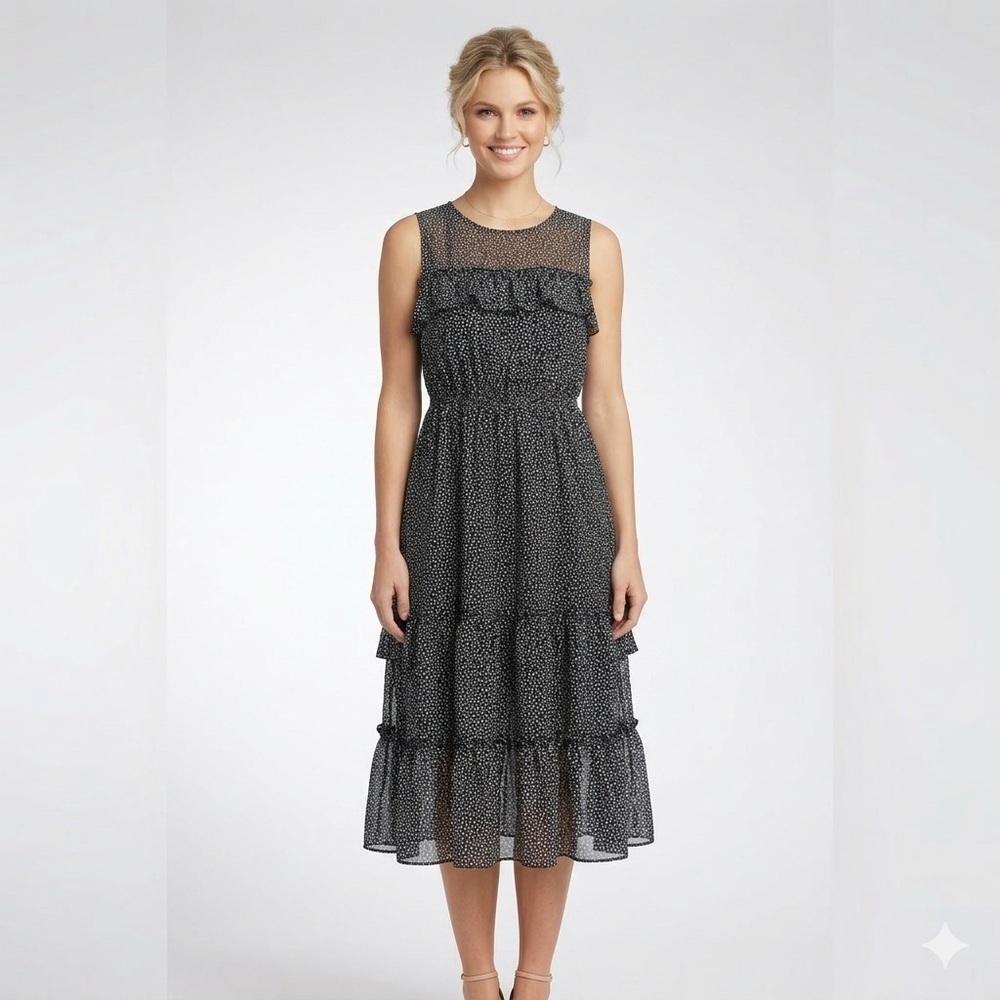 Nicole Miller Sundress Black and White Sleeveless Elastic Waist Dress Size 16